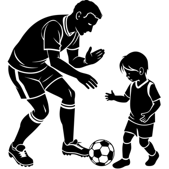 black and white graphic of a coach and student at soccer training png