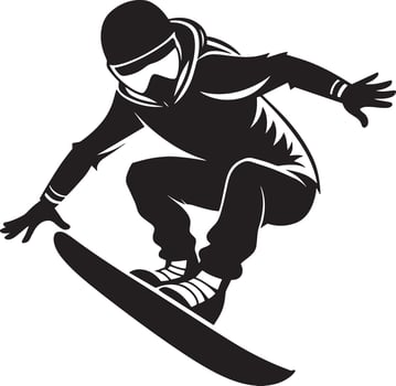 skier on a snowboard illustration black and white vector
