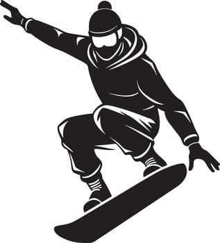 skier on a snowboard illustration black and white vector