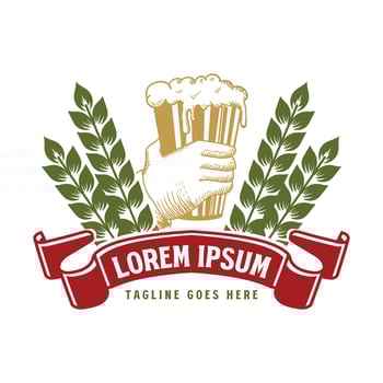 Vintage Retro Malt Grain with Beer Mug Glass and Ribbon Badge Emblem Label for Craft Brewery Stamp vector