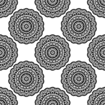 Fantasy seamless pattern with ornamental mandala. Abstract round doodle flower background. vector