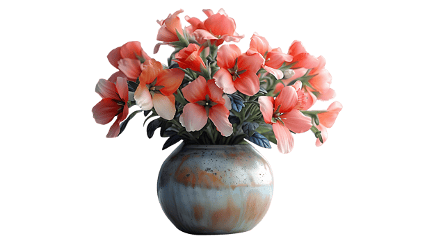 Beautiful natural flowers in a pot on a transparent background png