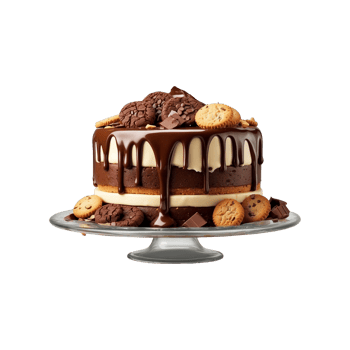 Cake poured with chocolate and decorated with Biscuits Isolated on a transparent background png