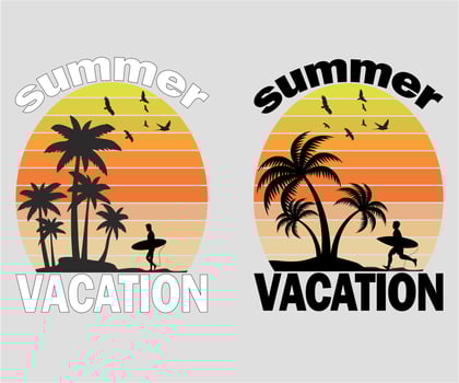 summer vacation illustration posters summer sunset, and modern style, vector