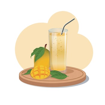 illustration of Mango smoothie in glass-Refreshing cocktail with mango slices vector