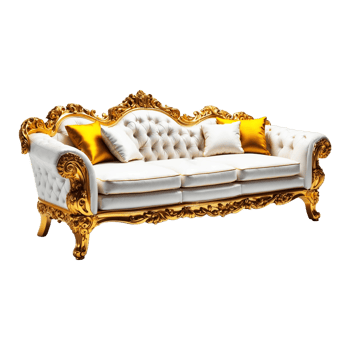 Luxurious modern living room white and gold leather sofa isolated on transparent background png