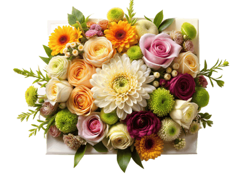 Colorful floral bouquet with various flowers on transparent background png