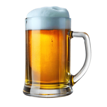 Glass mug of frothy beer on transparent background png