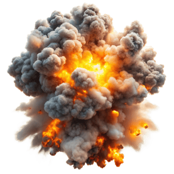 Dramatic explosion with flames and smoke on transparent background png