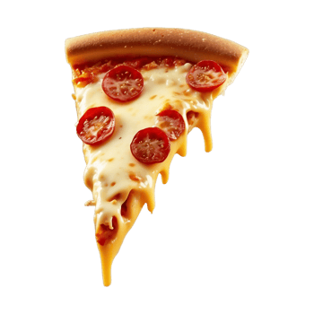 Delicious Ultimate Cheese Hot Spicy slice of Hawaiian pizza flying Isolated On Transparent Background png