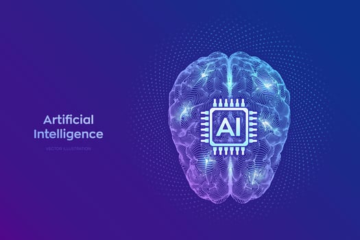 AI. Artificial Intelligence Concept. Brain. Digital brain. Machine Learning. Artificial Intelligence for big data analytics. Neural networks. Deep Learning. illustration. vector