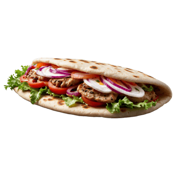 Delicious Greek gyros wrapped in pita bread. Shawarma grilled pita. With fresh meat and vegetables Isolated On a Transparent Background png