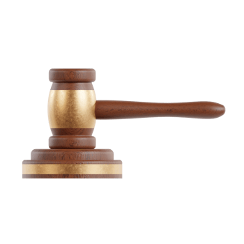 A wooden law gavel with golden on top 3d render illustration png