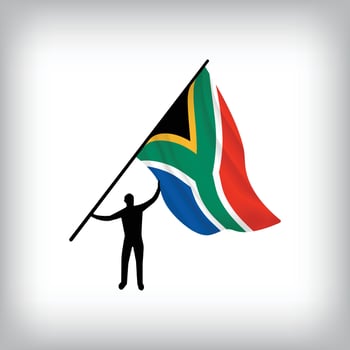 A man holds the flag of SUDAN in the air. flag waving. National day realistic flag vector