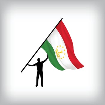 A man holds the flag of Tajikistan in the air. flag waving. National day realistic flag vector