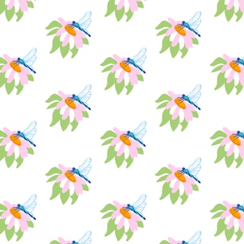 Spring seamless pattern rows cute pink peonies white Summer template Plant wildflower peony ditsy ornament wrapping fabric wallpaper textile mosaic vector