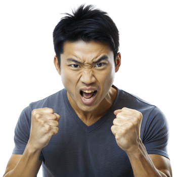 Angry Asian Man Yelling With Clenched Fists on Transparent Background png