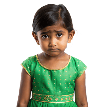Young Girl In Green Dress Looking Sad on Transparent Background png