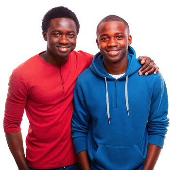 Two Smiling African American Men Posing Together In Casual Clothing on Transparent Background png