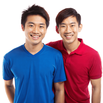 Two Asian Men Smiling Together In Casual Attire on Transparent Background png