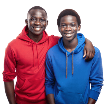 Two African American Teenagers Smiling In Hoodies on Transparent Background png