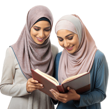 Two Muslim Women Reading Book Together on Transparent Background png