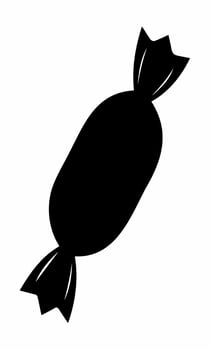 Black silhouette of a candy. Isolated on white backdrop. Simple design of a bonbon. Concept of sweets, minimalism, treat icon. Print, design element, template, logo. vector