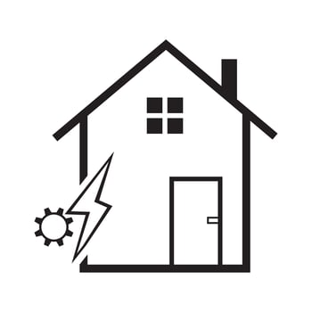 A house with electricity and a gear icon, working on house electricity concept icon vector