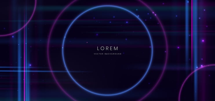Abstract technology futuristic circles neon glowing blue and pink light lines effect on dark blue background. vector