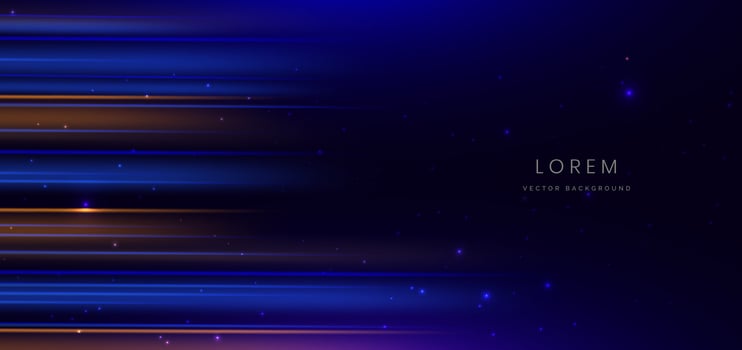 Abstract technology futuristic glowing neon blue and gold light ray on dark blue background with lighting effect. vector