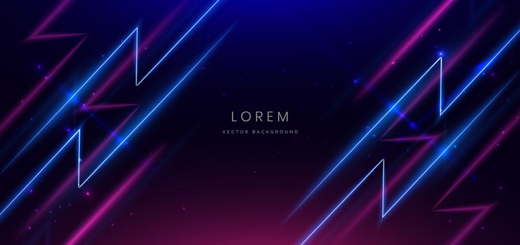 Abstract blue and pink neon diagonal glowing on dark blue background with lingthing effect sparkle. vector