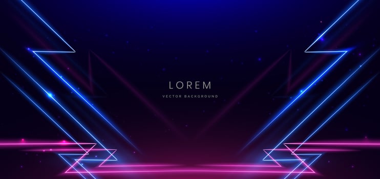 Abstract blue and pink neon diagonal glowing on dark blue background with lingthing effect sparkle. vector
