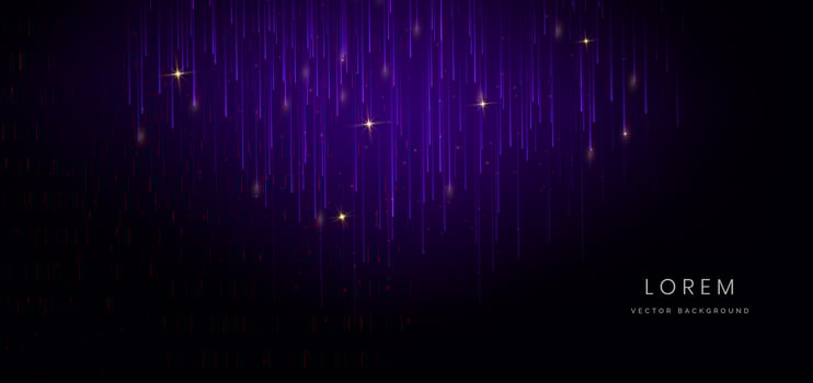 Abstract purple light lines on black background with lighting effect. vector