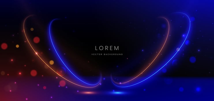 Abstract background luminous swirl neon blue and orange with lighting effect. Sparking and bokeh. Luxury scence concept. vector