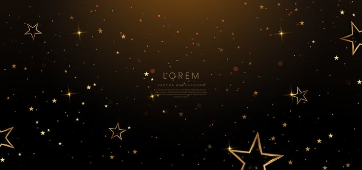 Abstract luxury golden star lighting effect glowing on dark brown background and sparkle. Celebration party happy concept. vector