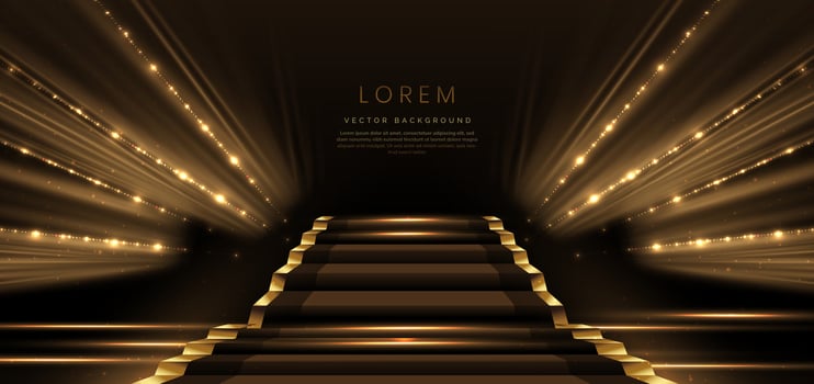 Elegant golden scene diagonal glowing with lighting effect sparkle on black background. Template premium award design. vector