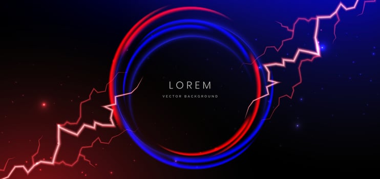 Abstract futuristic neon light circle red and blue on black background. vector
