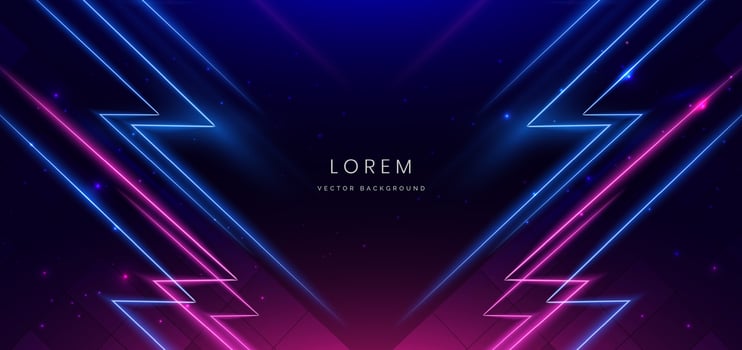Abstract blue and pink neon diagonal glowing on dark blue background with lingthing effect sparkle. vector