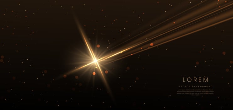 Abstract glowing gold lines on dark dark brown background with lighting effect and sparkle with copy space for text. Luxury design style. vector