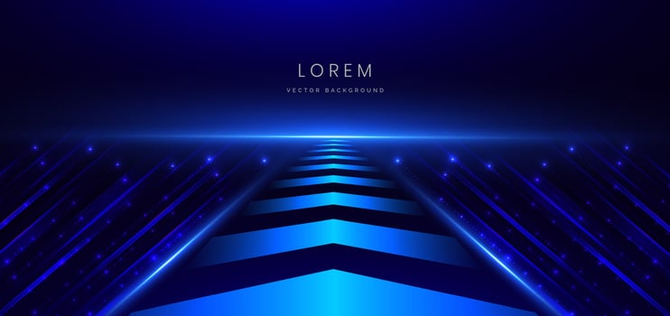 Abstract technology futuristic glowing neon arrow blue light ray with speed motion movingon dark blue background. vector