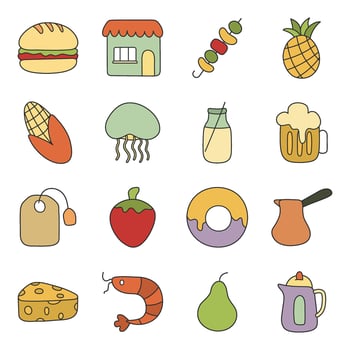 Set of Food and Meal Flat Icons vector