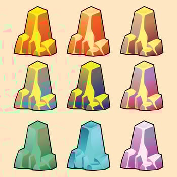 Set of isolated gold mine nuggets and rocks. Piles and heaps of golden gem stones. Solid jewels of natural shapes. Big and small shiny crystals of gemstones. Colored flat illustration vector