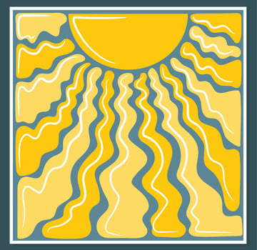 Square groovy retro abstract sun background. Organic doodle shapes in trendy naive hippie 60s 70s style. Contemporary poster print template. vector