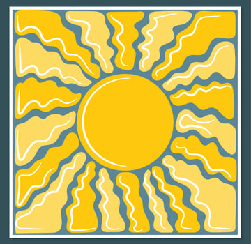 Square groovy retro abstract sun background. Organic doodle shapes in trendy naive hippie 60s 70s style. Contemporary poster print template. vector