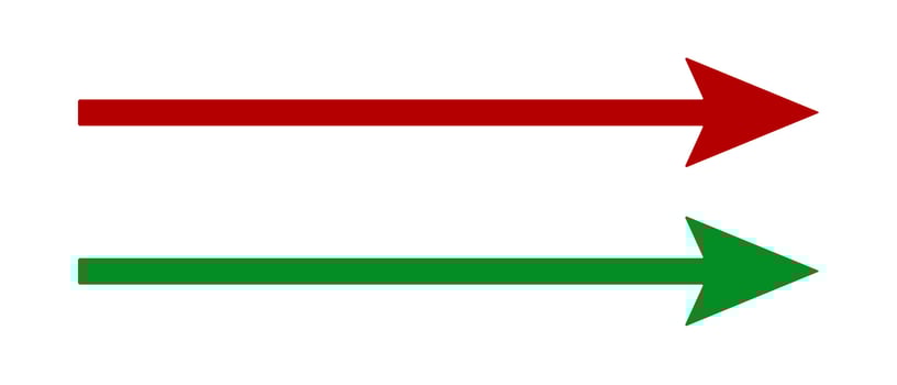 Long horizontal arrow. Red, green straight arrow to the right. icon. vector