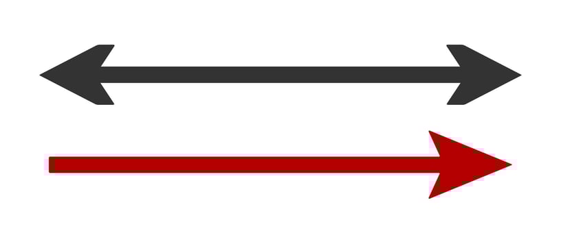 Long horizontal arrow. Black, red straight double arrow. icon. vector