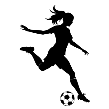 graphic black silhouette of a female soccer player with a ball png