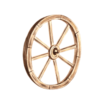 Wooden wheel of cart, old timber textured. Farmhouse decor for thanksgiving. Hand drawn watercolor illustration isolated. Rustic equipment for harvest. Clip art for sticker, scrapbooking, card, print. png