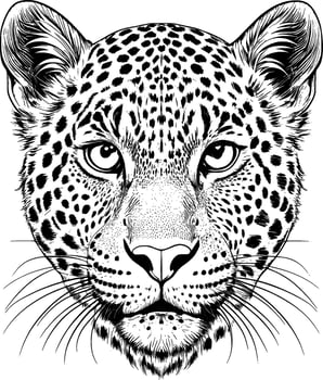 Coloring Page for Kids - Leopard Portrait - Black and White Line Art vector