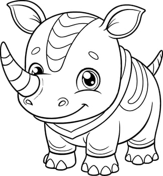 Coloring Page for Kids - Rhinoceros - Black and White Line Art vector